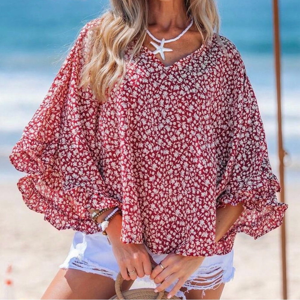 Floral Red Women's Top